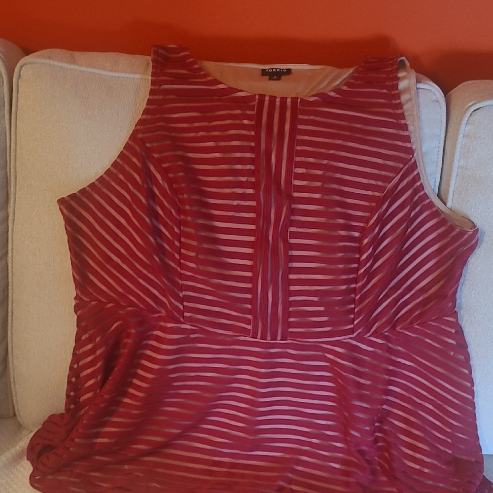 2 For $35 Elegant Red Striped Mesh Peplum Top From Torrid